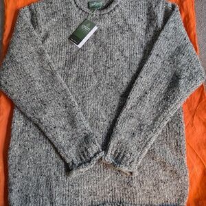 Pure New Wool Irish Roll Neck Fisherman Sweater XL Light Gray